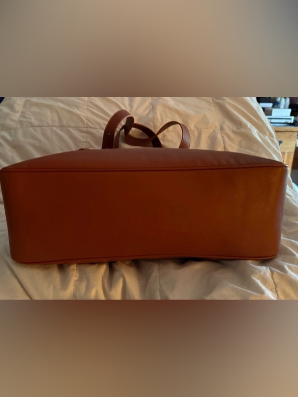 Fashionable Low Key Cognac Top-Handle Bag with Gold Lock - Picture 2 of 7